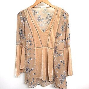 POL Floral Faux Suede Boho Tunic Top Sz Small